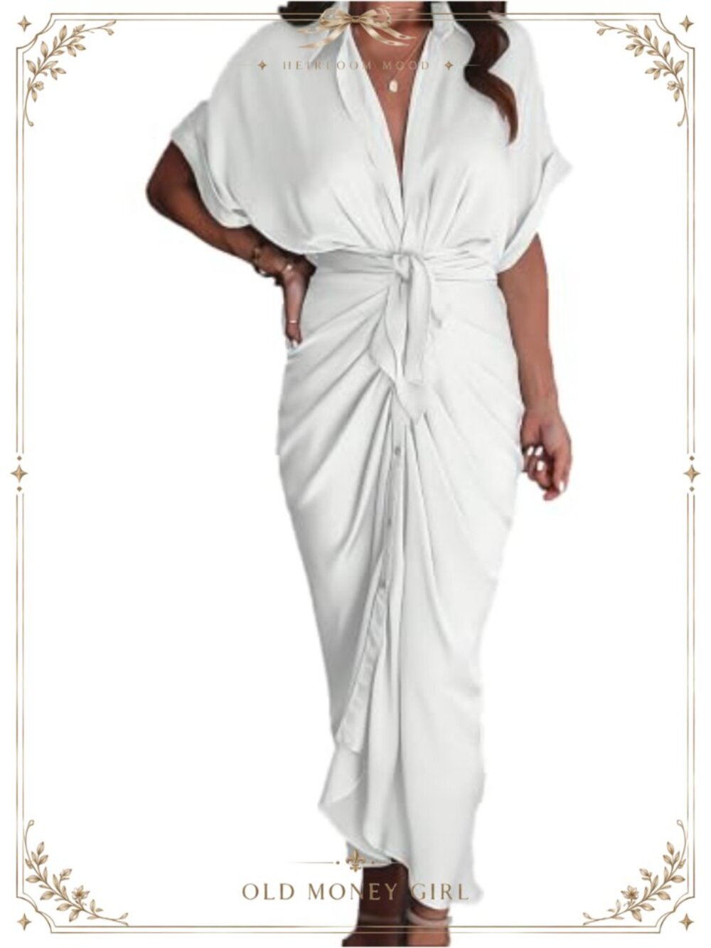 Krumba Women Collared Shirt Dress Tie Waist Maxi Button Front